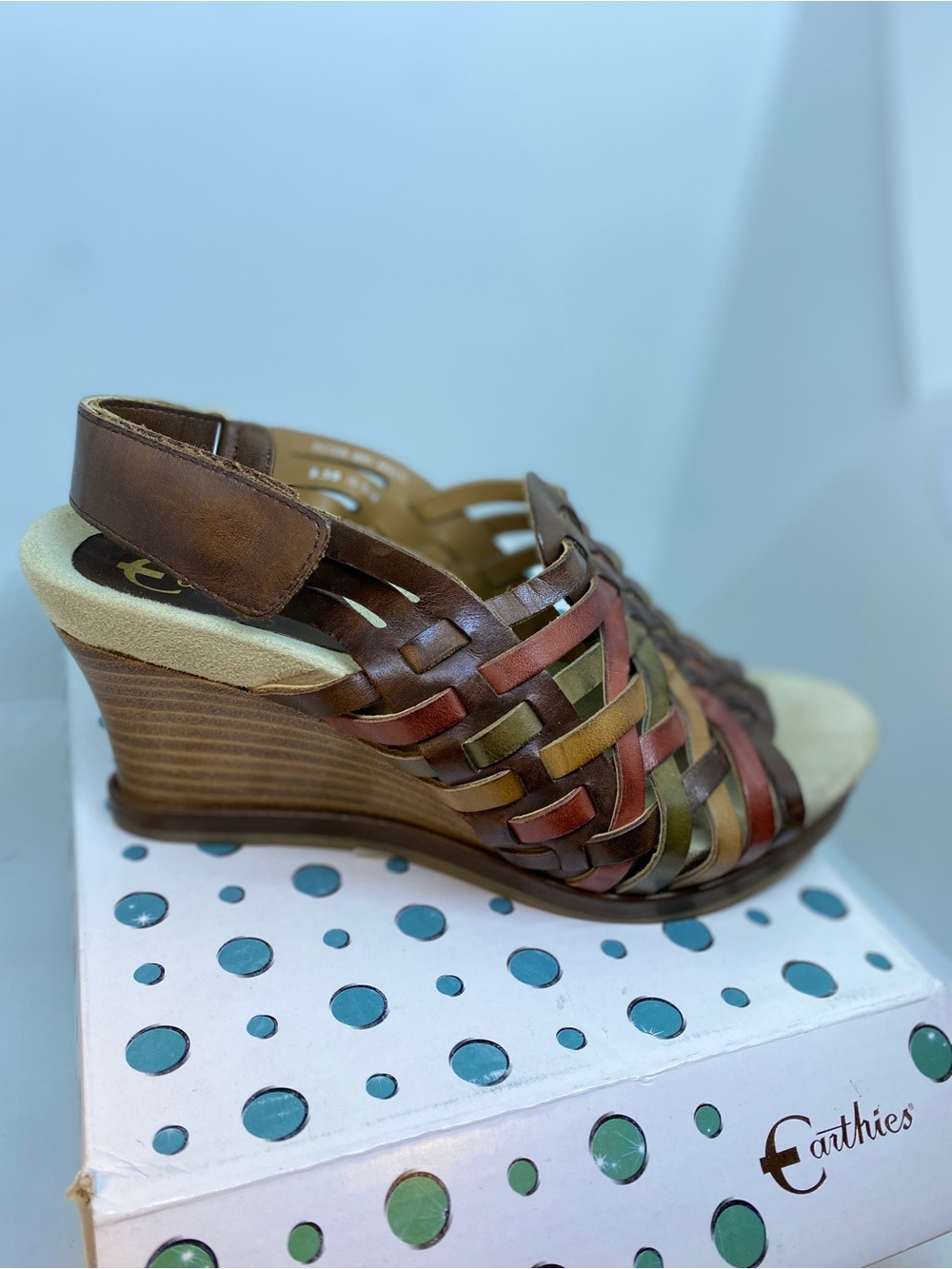 Earthies Petra Leather Woven Wedge Sandal; Slingback Strap; Arched Footbed